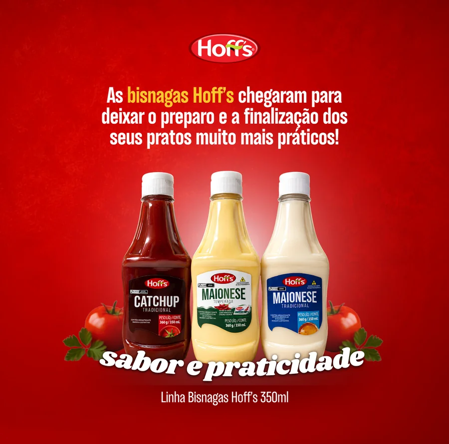 Linha Bisnagas Hoffs 350ml - Catchup, Maionese Temperada e Maionese Tradicional